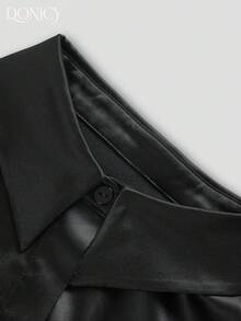 Women's Black Sheer Vertical Striped Long Sleeve Satin Blouse, Ruffle Cuffs, Lightweight & Breathable, Suitable For Spring/Summer Casual Wear, Carnival Outfit - Black - View 4