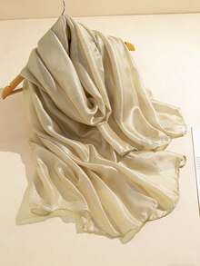 Elegant Metallic Solid Color Transparent Scarf - Soft, Flowing, Breathable Chiffon Headscarf And Versatile Shawl, Suitable For All Seasons,Beach,Holiday - Khaki - View 6
