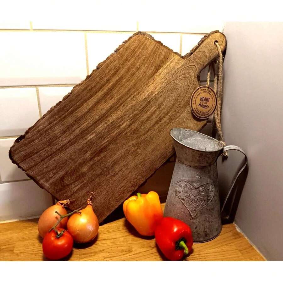 Chopping Board With Handle/String, Bark Edged, Large Mango Wood, 51cm X 25cm - View 1