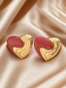 1 Pair Stainless Steel Heart Shaped Earrings, Elegant For Daily Wear, Casual, Great Mother's Day Gift - Heart Shape - View 3