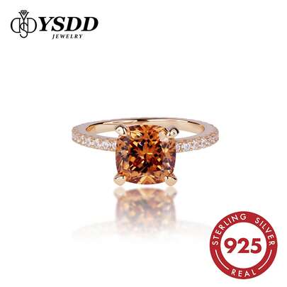 1 pieza Anillo de compromiso con corte esmeralda de 3-5 quilates de color champán, corte princesa de circonita cúbica, montura de 4 garras de lujo, elegante banda de boda romántica, plateado en plata de ley 925 como regalo de aniversario para mujeres