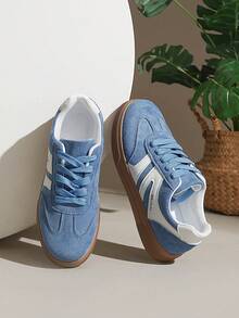 Giày thể thao nữ đế bằng thời trang, kiểu dáng casual, giày trượt ván đa năng, phù hợp cho trang phục thường ngày và dạo phố. - Màu xanh bụi bặm - Xem 6
