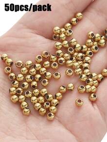 50 piezas de cuentas redondas de acero inoxidable 303#, cuentas espaciadoras sueltas de 2-10mm para accesorios de joyería DIY para pulseras y collares - Dorado - Ver 7