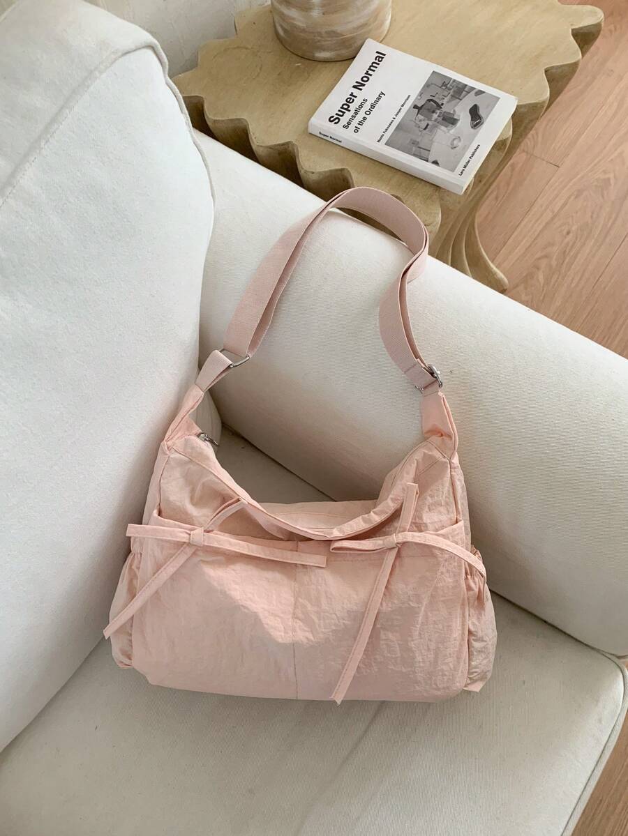 New Spring/Summer Drawstring Bow Cloud Pleated Shoulder Bag, Crossbody Bag For Women - Pink - View 1