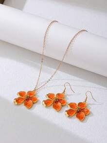 3 st minimalistiska blommiga eleganta droppoljesmyckesset - Halsband med blommiga örhängen - Visa 4
