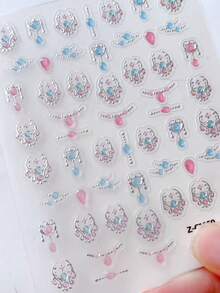 Miếng dán móng tay đính đá 5D nổi, trang trí móng tay DIY, sticker dán móng tay, với họa tiết 5D nổi kiểu cổ điển, màu hồng và xanh tương phản với viền bạc tạo hiệu ứng đá mắt mèo, hoàn hảo cho các cô gái sáng tạo nghệ thuật vẽ móng. Thích hợp để tạo phong cách Lolita/Công chúa ngọt ngào và dễ thương, cũng như phong cách cổ điển với móng tay kiểu Pháp. - Nhiều màu - Xem 4