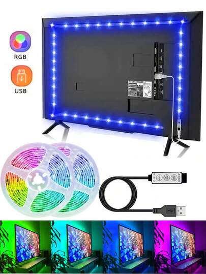 Bộ đèn LED dây DIY USB, nguồn 5V, điều khiển 3 phím, đèn tủ linh hoạt dùng trang trí nhà cửa, tiệc tùng, ngày lễ, phòng khách, phòng ngủ, đèn nền TV.