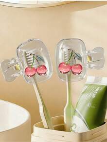 2D Flat Design Luxury Crystal Sakura Flower Shaped Toothbrush Holder, Suitable For Various Size Travel Cases, With Ventilation Holes To Keep Toothbrush Head Clean And Dry, Transparent Dust-Proof Toothbrush Cover, Portable Hygienic Toothbrush Protector For Ladies And Girls, Cute Bathroom Accessory For Home And Travel, Transparent Clip-On Toothbrush Protector - Multicolor - View 4