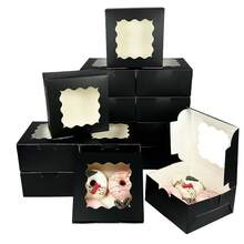 12 paquetes de cajas de panadería con ventana de 6x6x3 pulgadas, gruesas y resistentes, cajas para macarrones, pasteles y galletas para panaderías - Negro - Ver 10