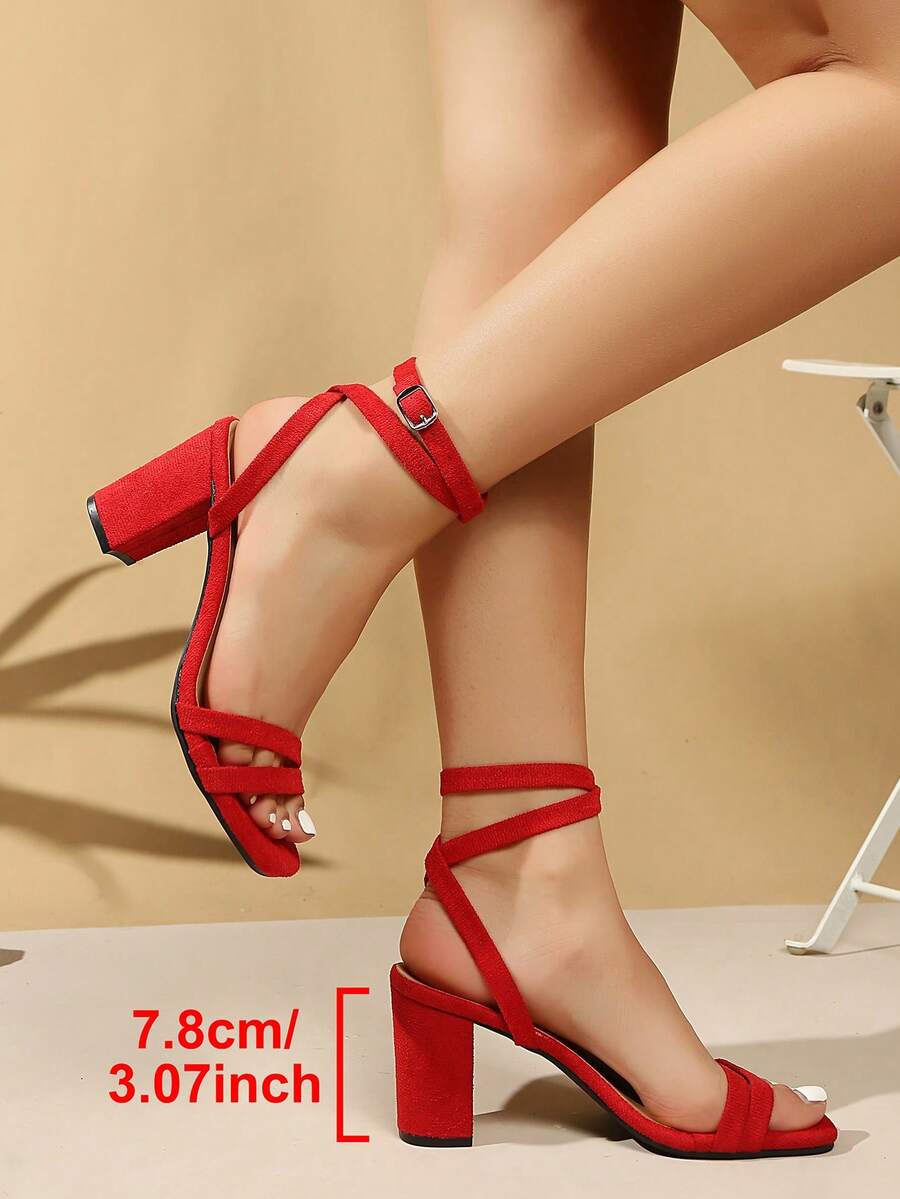 New Elegant Fashion Versatile High Heel Sandals, Comfortable Sexy Active Party Round Toe Black And Red Suede Strap High Heel Sandals, Spring/Summer - Red - View 1