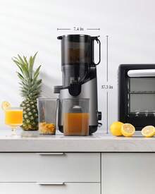 GDOR Cold Press Masticating Juicer Machines, Self Feeding Slow Pure Juicer, 5.3" Extra Feed Chute Fit Whole Vegetable And Fruit, Grey. - Grey - View 8