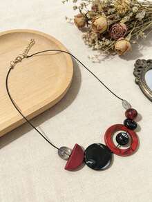 1 chiếc vòng cổ bản to bằng acrylic và hạt gỗ hình học dành cho nữ, kiểu dáng trừu tượng, hình tròn và bán nguyệt, quà tặng trang sức thời trang. - Hồng - Xem 6