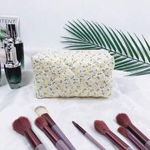 1个大容量花卉绗缝化妆包，化妆品收纳袋，铅笔盒，格子刺绣包 - 彩色 - 查看 9