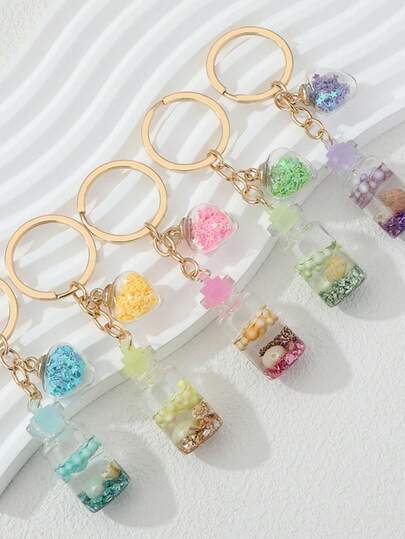 1 pièce Porte-clés bouteille à vœux créative, pendentif bouteille à la dérive colorée en forme de cœur, cadeau de décoration de sac à dos populaire pour étudiant, mère, père, remise de diplôme et enseignant