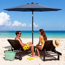 Hodeffior 2.7 M Patio Umbrella With Crank And Push Button Tilt, Outdoor Table Umbrella With 8 Ribs And Vented Canopy, Garden Parasol For Deck Backyard Poolside, Base Not Included - Navy Blue - View 1