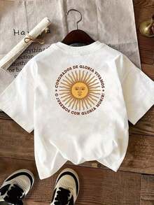 T-Shirt, Summer Top, Women's T-Shirt With Argentine National Coat Of Arms – Double-Sided Print Of The Sun King & Emblem On The Front And Back, Short-Sleeved Crew Neck Casual Top, Suitable For Outdoor Activities & Argentine Pride Clothing, Cotton T-Shirts, Men's Summer Outfit, Men's Summer Outfit - 白色 - 查看 2