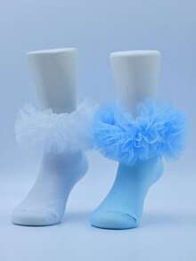 2双女婴褶皱公主袜，蓬松设计 - 彩色 - 查看 3