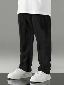 1 pièce Pantalon droit de sport décontracté et confortable pour jeune garçon, de couleur unie et simple - Noir - Voir 4