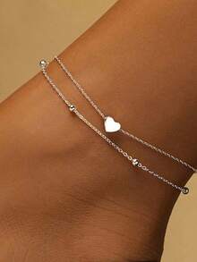 1条S925纯银浪漫双层心形脚链，时尚简约甜美优雅ins风，适合日常、休闲、派对、度假等场合，低调百搭，情人节礼物 - 愛心 - 查看 2