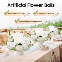 RainWeel Flower Balls For Centerpieces Wedding Flowers - 6 Pcs Fake Small Rose Balls, White Flowers For Centerpieces Tables, Artificial Silk Ball, Arrangement Bouquet For Party, Home Decor - 白綠色 - 查看 1