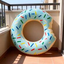 Light Blue Donut Print Inflatable Swimming Ring, Cute Colorful Sprinkle Pool Float, Essential For Summer - Blue - View 4