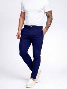 Men's Tailored Skinny Bengaline Premium Trousers - 藏蓝色 - 查看 5