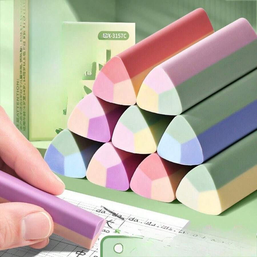 10pcs Triangle Erasers, Designed Specifically For Elementary Students, Clean Erasure Without Residue - 10 Macarons - View 1