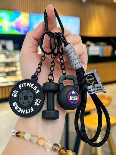 1件套健身套装挂绳钥匙扣PVC健身系列软橡胶吊坠哑铃和摆动杯装饰吊坠包挂件和珠宝配件情侣吊坠Y2K女友礼物