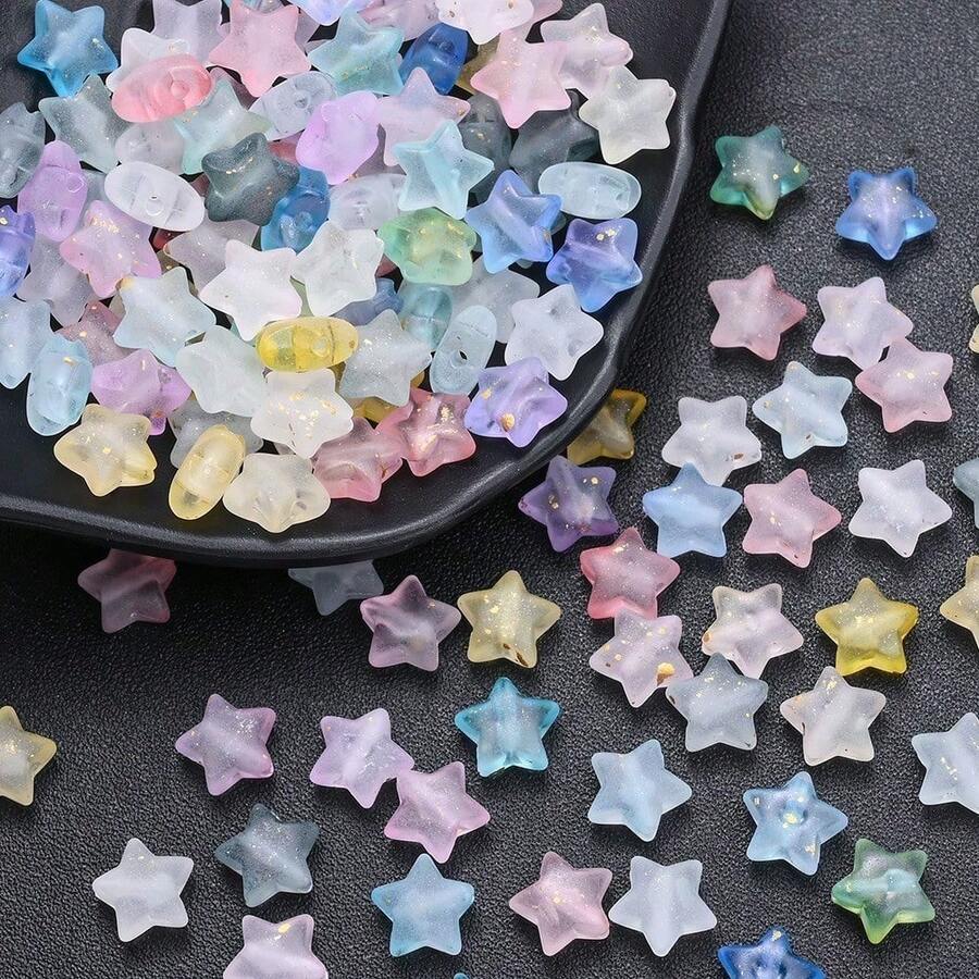 9mm 100 pezzi Set di perline a forma di stella in acrilico con paillettes dorate, scintillanti e brinati, colori misti per la realizzazione di gioielli, artigianato fai-da-te e forniture per bracciali e collane - Stella - Visualizzare 1