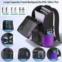 LYQ Backpack For PS-5/PS-5 Pro/PS-5 Slim Console, Full Protection PS-5 Carrying Case Travel Bag, Large Capacity PS 5 Storage Bag For Dual Controllers, PS Portal, Laptop, Game Cards, PSP Accessory Kits - View 8