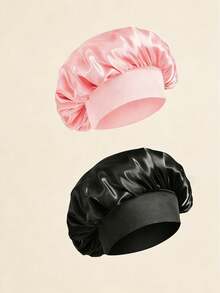 3件套真丝睡帽，缎面发帽，女士宽檐高弹力帽，真丝睡帽，高端缎面护发帽，卷发真丝发带 - 彩色 - 查看 3