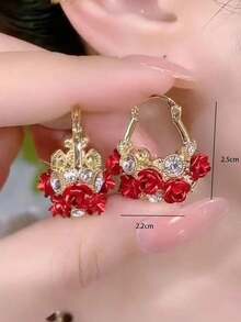 1pair 2pcs Vibrant Flower Basket Red Rose Shaped Earrings For Women Valentines - 紫色 - 查看 3