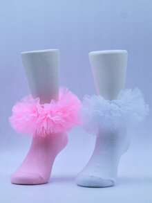 2双女婴褶皱公主袜，蓬松设计 - 彩色 - 查看 3