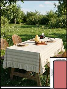 1pc Striped Ruffled Tablecloth, American Farmhouse Style Minimalist Decor, Suitable For Dining Table, Coffee Table, TV Stand, Entryway, Parties, Weddings, Picnics, Home Decor, All Seasons - Apricot - View 12