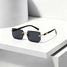 1/2 Pairs Men's Fashionable Black Small Frame Rimless Glasses, Very Y2K, Elegant, Versatile, Suitable For Beach, Driving, Travel, Summer - Multicolor - View 8