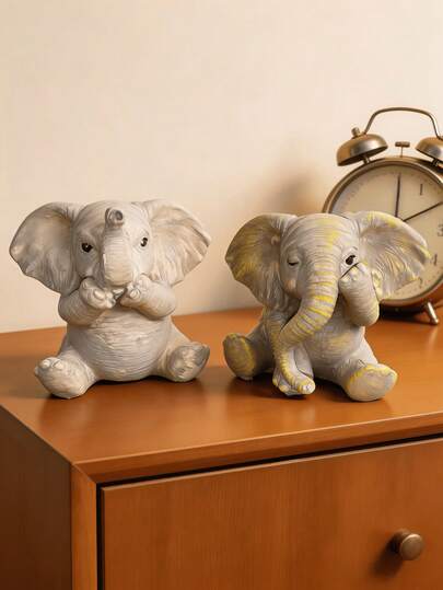 1pc Compact Cute Modern Style Elephant Figurine, "See No Evil, Hear No Evil, Speak No Evil" Three Elephants Sculpture, Suitable For Home Office Desk Bookshelf Micro Landscape Decor, Gift For Elephant Lovers