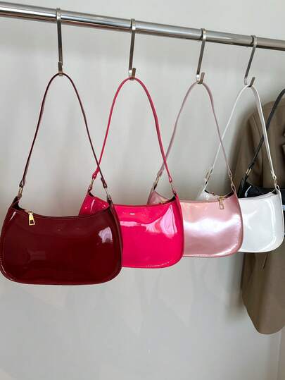 1pc Lacquered Baguette Bag For Women, Elegant Ladies' Handbag Shoulder Bag, Minimalist Casual Bag, Colorblock Beach Bag For Summer, Can Hold Phone, Wallet, Cosmetics, Ideal For Party, Travel, Mothers' Day Gift And All Occasions