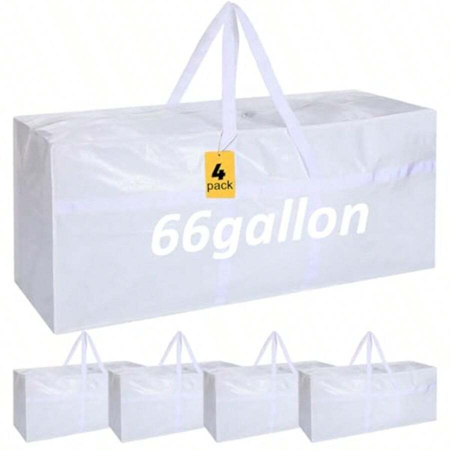 4 bolsas de transporte extra grandes de 66 galones bolsa de almacenamiento resistente con fuerte asa de cierre plegable tamaño XXL caja de almacenamiento grande caja de mudanza para - Blanco - Ver 1