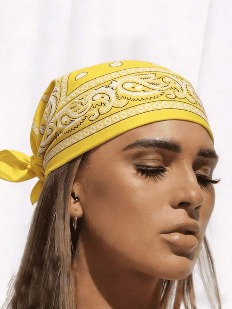 Ladies' Plant Print Vacation Bohemian-Style Square Scarf Suitable For Daily Wear,Beach,Holiday - 1pc Yellow - View 1