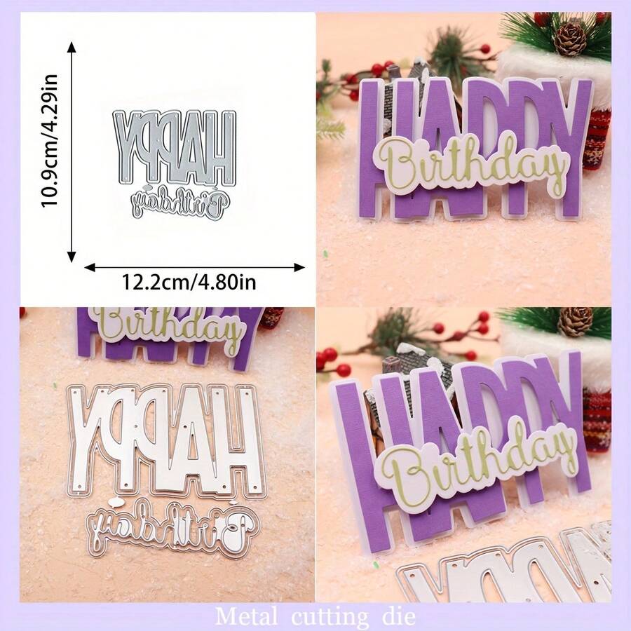 1pc Happy Birthday Greeting Cutting Die, Carbon Steel Embossing Mold For DIY Greeting Card, Photo Album, Holiday Card Making