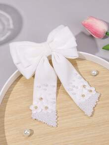 1pc White Flower Hair Bows, Fabric Flower Girl Hair Clips,Floral Hair Clips For Girl, Fashion Hair Accessory Suitable For Daily Use, Picnic, Party - White - View 2