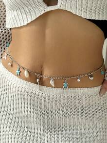 Bộ bikini kiểu Bohemian với vòng cổ vỏ sò và dây chuyền ngọc trai giả hình ngôi sao. - Nhiều màu - Xem 4