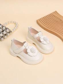 Zapatos de maryjane con flores para niñas, zapatos de princesa de suela blanda, zapatos de cuero versátiles para niños pequeños, zapatos de actuación para niños - Beis - Ver 5