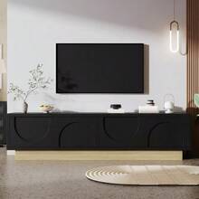 Modern TV Cabinet With Wood Grain Finish – 175 Cm – Minimalist Curved Design – Ample Storage Space & Cable Management - Black - View 3
