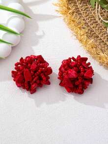 1 Pair Handmade Turquoise Beaded Earrings, Each Piece Unique, Elegant Earrings Suitable As Gifts For Friends - 紅色 - 查看 8