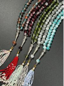 1串穆斯林女士时尚奢华33颗裂纹珍珠流苏念珠，适合日常佩戴和祈祷 - 彩色 - 查看 6