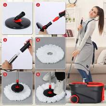 360° Rotating Cleaning Mop With Bucket, Including 3 Microfiber Replacement Heads And Extended Stainless Steel Handle, A Wet And Dry Cleaning Tool Suitable For Home And Office Use. - 黑紅色(加厚版) - 查看 6