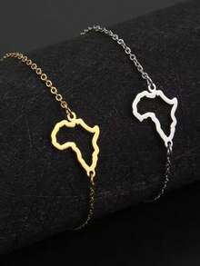 LIKGREAT 非洲柏柏尔地图符号手链，男女通用，不锈钢链条，卡比尔风格，阿马齐格手链，护身符饰品 - 簡約系列 - 查看 1