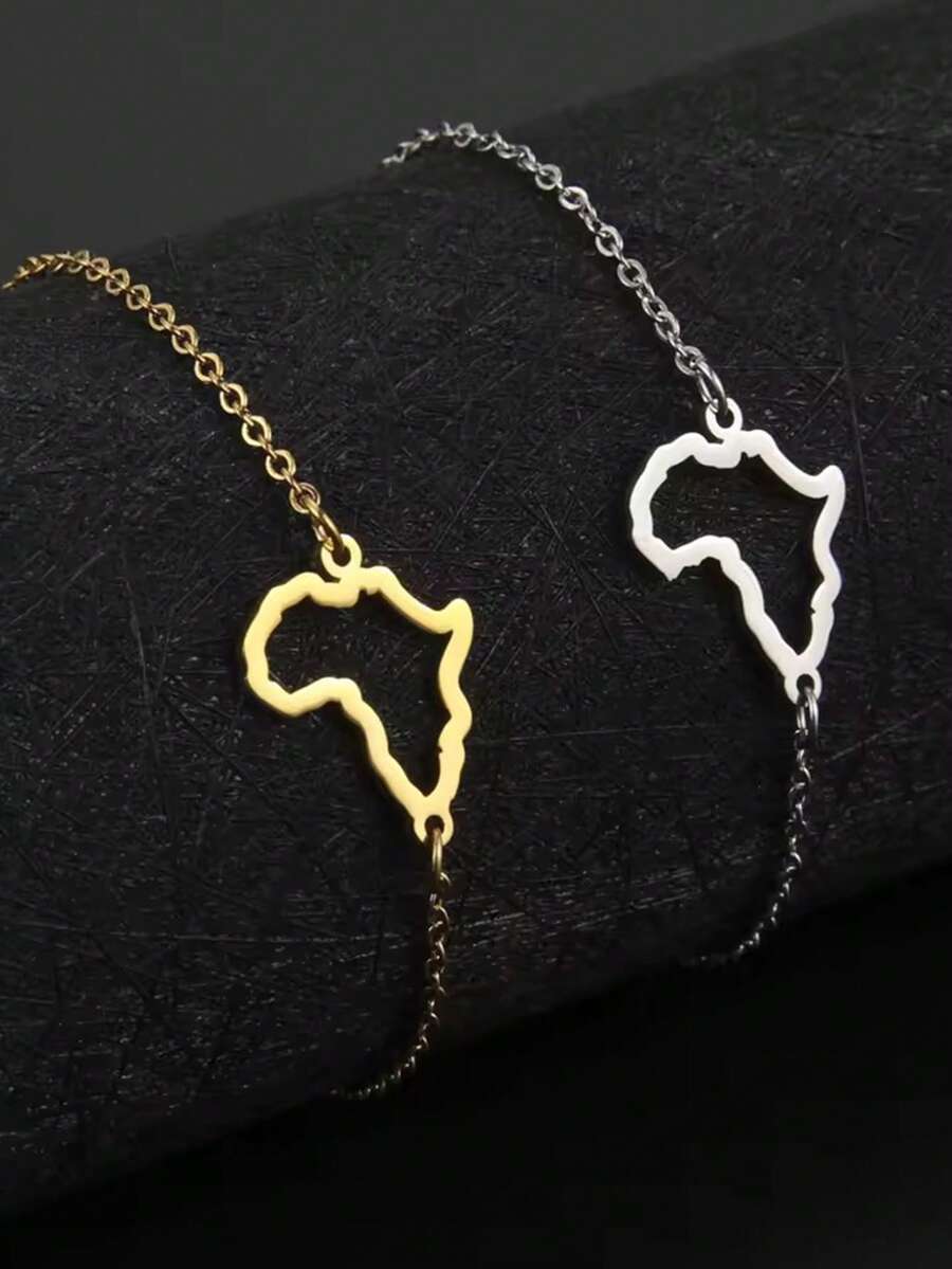 LIKGREAT 非洲柏柏尔地图符号手链，男女通用，不锈钢链条，卡比尔风格，阿马齐格手链，护身符饰品 - 簡約系列 - 查看 1