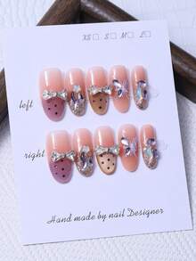 10 Peças/Conjunto de Peças de Unha Oval Feitas à Mão no Estilo Rosa Y2K e Decoração de Unha com Borboleta Voando Pintada à Mão, Glitter e Estrela de Cinco Pontas. 1 Peça de Gel de Gelatina e 1 Lixa de Unha. Perfeito para o dia a dia, bem como para looks de festa do festival de música Coachella, unhas postiças e produtos de cuidados com as unhas. - Rosa chiclete - Visão 3